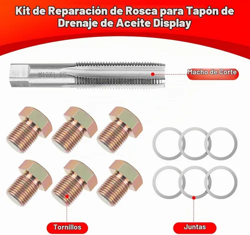 Vista 3 de Kit de reparación de roscas para tapón de drenaje de aceite M13 x 1.25 mm, herramienta de roscado de tornillos de cárter de aceite, kit