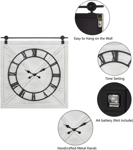 Vista 10 de FLORA Reloj de pared grande de granja, reloj de pared rústico con puerta