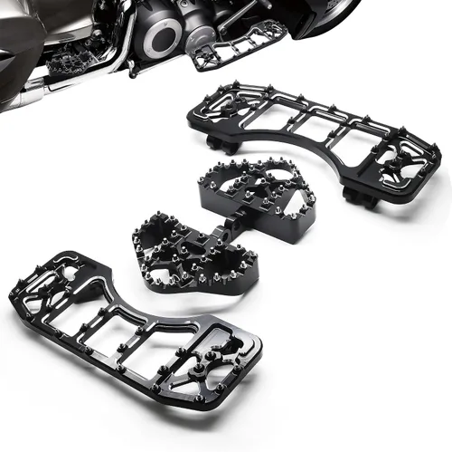 Vista 8 de MZS Plataformas de motocicleta para pasajero y conductor, estribos anchos, pedales estirados, color negro, compatibles con Dyna FLD/Electra Road