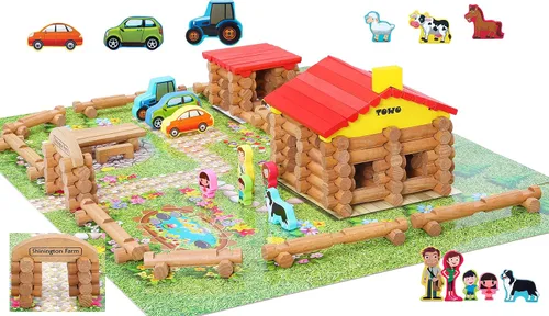Vista 2 de TOWO - Conjuntos de construcción de madera, granja de animales, edificios y ferrocarril, juguetes de construcción con mapas compatibles entre sí