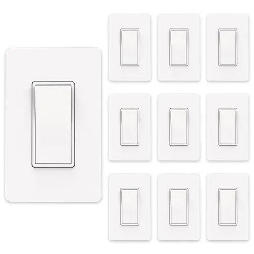 Vista 10 de ThunderWay - Interruptor de luz para decoración de 3 vías con placas de pared, 15 A 120/277 V, interruptores basculantes de pared Decora de tres