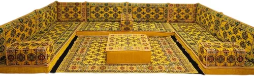 Vista 129 de arabicsofa Sofá en forma de U de estilo árabe para el suelo – Juego de Majlis hecho a mano – Sofá de estilo bohemio