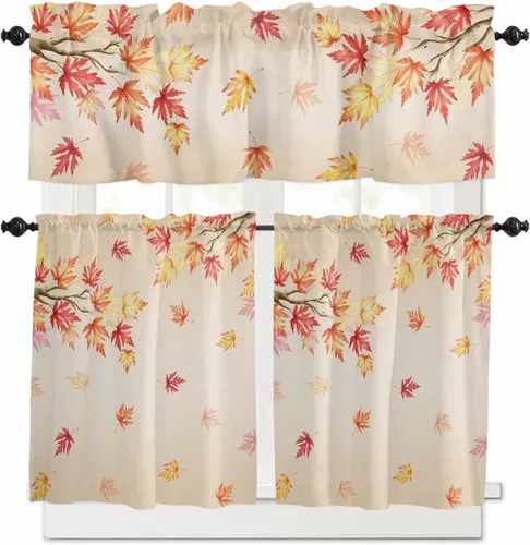 Vista 63 de Cortina de ventana ajustable con lazos para ventana, cenefa de cocina para sala de estar, arte abstracto, sol y arco iris, bolsillo para barra