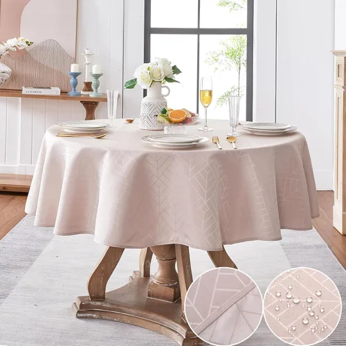 Vista 33 de Mantel Redondo Aqua Jacquard Pequeño de 40 Pulgadas, Manteles para Mesas de hasta 26" de Diámetro, Impermeable, Lavable, Sin Arrugas, Tela Suave
