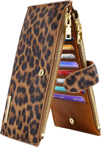 Vista 11 de Billetera de mujer con bloqueo RFID de gran capacidad, organizador multitarjetas, billetera plegable para mujer con bolsillo con cremallera