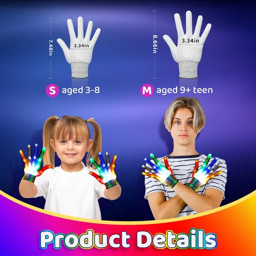 Vista 8 de ENERKIDI LED Gloves 2pair Light Up Gloves for Kids Gifts for 3 4 5 6 7 8 Year Old Boys Birthdays Christmas Toys for Boys