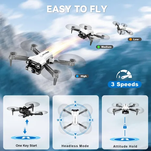 Vista 3 de Mini dron 1080P con cámara, dron para principiantes con luz, transmisión WiFi, inicio de una tecla, gestos selfie, waypoint fly, giro 3D, modo sin