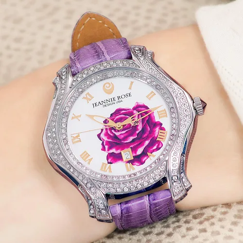 Vista 6 de Jeannie Rose "A Dozen Roses Watches Reloj analógico de 1.575in para mujer Morado sobre blanco A01, MoradoBlancoA01, Boost-your-confidence