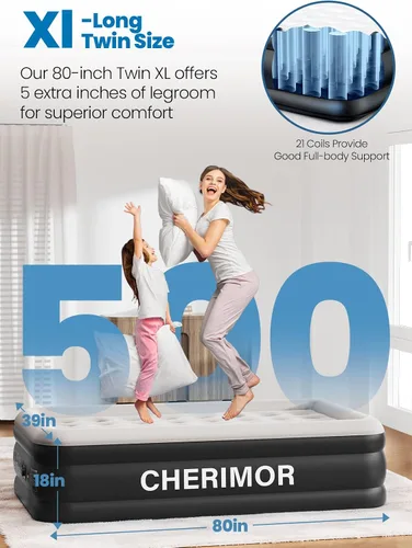 Vista 3 de CHERIMOR Colchón de aire Twin XL con bomba integrada, 18" de altura para mayor comodidad, 80" de longitud, prueba de estanqueidad de 48 horas