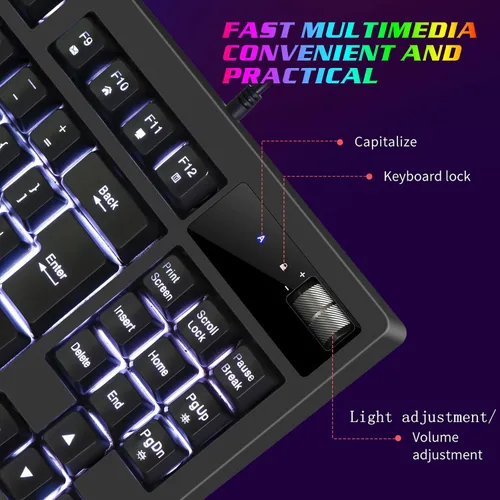 Vista 3 de Combo de teclado y mouse RGB para juegos 87 teclas teclado para juegos con cable USB sensación mecánica retroiluminada con 7200 DPI para PC MAC PS4