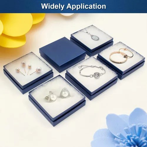 Vista 5 de opaprain Cajas de regalo azules de joyería de cartón, paquete de 20 unidades de 3.5 × 3.5 × 1 pulgada, se aplica a mostrar collares, anillos