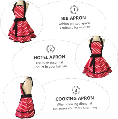 Vista 8 de BESPORTBLE Delantal de cocina de algodón con patrón de puntos de doble capa con correa para el cuello, delantal reutilizable para hombres y mujeres