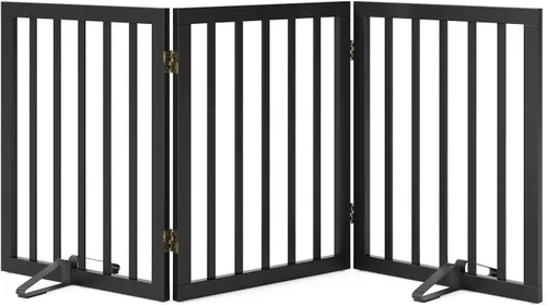 Vista 6 de Puerta plegable negra para mascotas de 18-55 pulgadas para escaleras y puertas, valla de puerta para cachorros