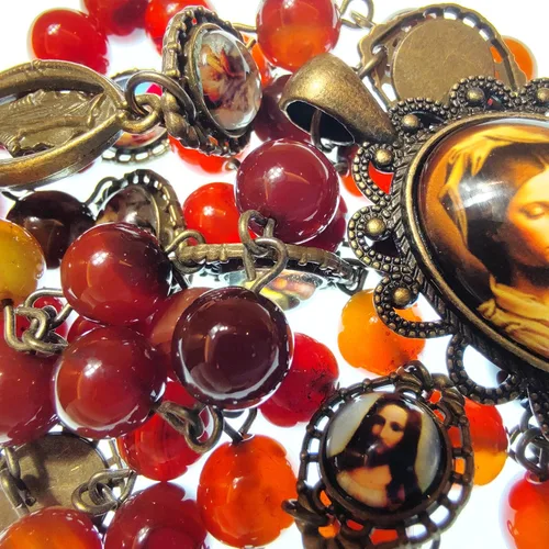 Vista 3 de GeekTenet Seven Sorrows Rosary Beads Chaplet Dark brown Natural agate Rosery Catholic gifts