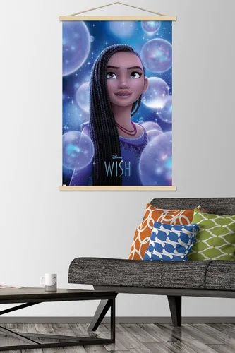 Vista 2 de Trends International Disney Wish Asha - Póster de pared de una hoja, 22.37 x 34.00 pulgadas, paquete de impresión premium y colgador de madera