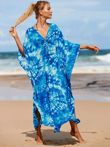 Vista 7 de Vestidos caftán para mujer, estampado étnico, vestido de playa estilo caftán, talla grande, salida de baño