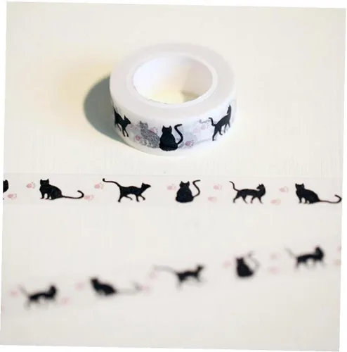 Vista 6 de 1 unidad de 0.591 in x 32.8 ft de dibujos animados de gato negro impresión japonés papel Washi Cintas de enmascarar cintas adhesivas decorativas