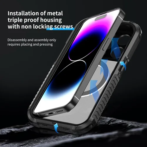 Vista 2 de FW - Funda de metal para iPhone 15 Pro, compatible con MagSafe, funda para iPhone 15 Pro, marco de metal de aluminio, cuerpo completo, resistente