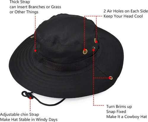 Vista 3 de Sombrero de protección solar de ala ancha para exteriores, clásico estilo militar de combate de EE. UU., gorra de sol para pesca, caza, campamento