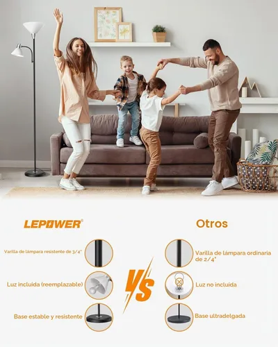 Vista 2 de LEPOWER Lámpara de pie, lámpara de pie brillante con luces LED reemplazables de 3000K