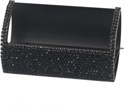Vista 5 de Bling - Tarjetero de aluminio para escritorio, pantalla de tarjetas de visita con diamantes de imitación, soporte para tarjetas de visita de Negro