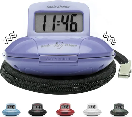 Vista 10 de Sonic Alert Reloj Despertador Digital – Reloj Despertador de Viaje para Personas que Duermen Profundamente – Reloj Despertador Agitador de Cama