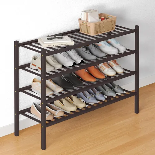 Vista 18 de Smiry Zapatero de bambú para armario, organizador de zapatos de madera de 3 niveles, estante apilable de almacenamiento de zapatos de madera