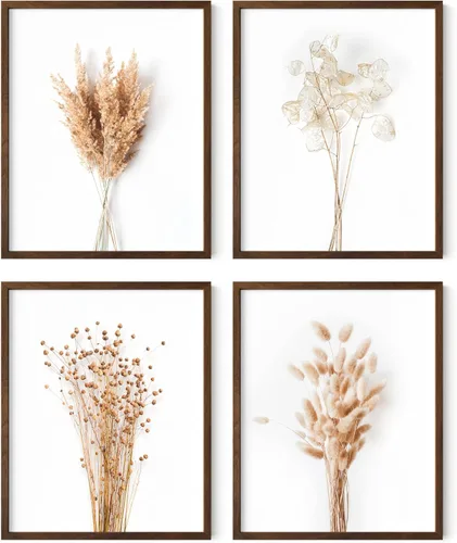 Vista 59 de HAUS AND HUES Arte de pared floral gris, juego de 4 pósteres de plantas para pared vintage, impresiones botánicas, cuadros de flores en blanco