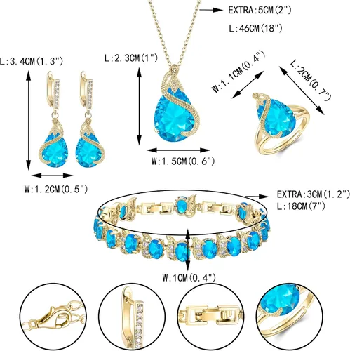 Vista 7 de EVER FAITH Juego de joyas de boda para novia, dama de honor, glamour, lágrima, circonita cúbica, collar, aretes, pulsera de tenis, juegos de anillos