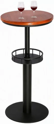 Vista 10 de Mesa de bar estilo industrial de 42 pulgadas, parte superior de madera redonda, base de metal negro mate