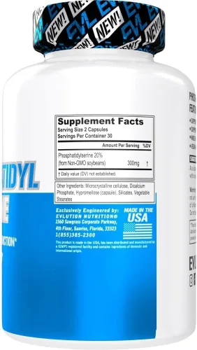 Vista 2 de Suplemento de apoyo cerebral de fosfatidilserina nootrópicos – Evlution Nutrition Fosfatidilserina 300 mg por porción, suplemento cerebral