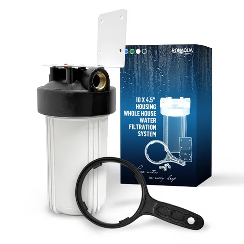 Vista 12 de Sistema purificador de filtro para toda la casa de 10 x 4.5 pulgadas de alta capacidad para agua de pozos o ciudades, botón de alivio de Verde