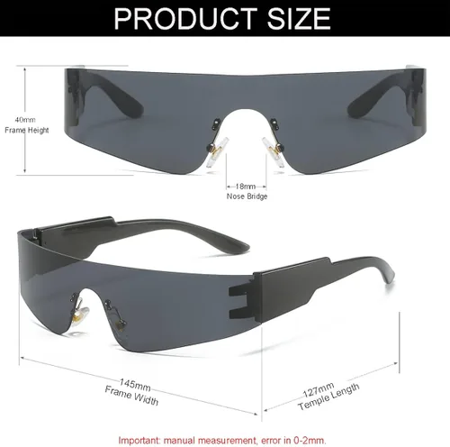 Vista 4 de NIDOVIX Rimless Y2K - Gafas de sol futuristas envolventes para mujeres y hombres, a la moda, con visera Cyberpunk, lentes de sol para futuros tonos