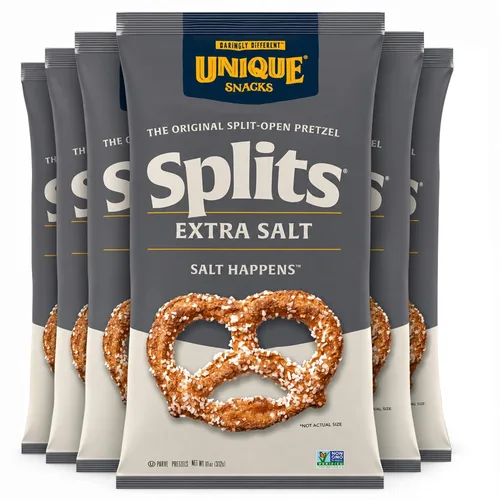 Vista 7 de Unique Snacks Pretzels extra de sal dividida, deliciosos horneados con estilo casero, certificado OU Kosher y sin OMG, sin sabor artificial, bolsas