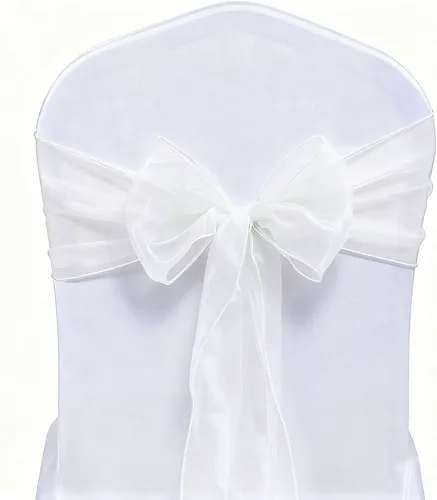 Vista 13 de Paquete de 50 bandas para sillas de organza negra, lazos para silla para decoración de fiestas, bodas, conferencias, sillas de gasa universales