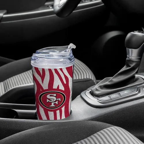 Vista 4 de Rico Industries NFL Football Glitter 24 onzas Vaso de purpurina acrílico con tapa con bisagra, Vaso de doble pared oficialmente licenciado con pajita
