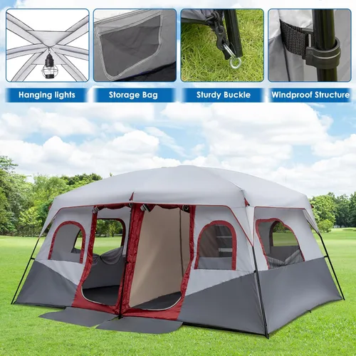 Vista 4 de Ochine Tienda de campaña para 4/10 personas, tiendas de campaña para campamento familiar, tienda de campaña plegable para mochileros al aire libre