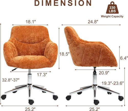 Vista 2 de Sillas de escritorio de oficina en casa, silla giratoria pequeña para computadora con ruedas, silla de tocador tapizada, silla de oficina