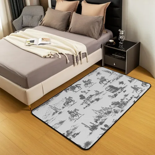 Vista 3 de Erosebridal Cowboys - Alfombra antideslizante de 3 x 5 pies, alfombra de caballos occidentales, tapete decorativo para interiores, montañas