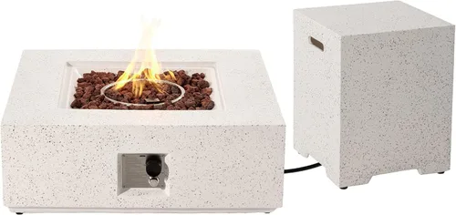 Vista 9 de SUNBURY Mesa de fuego de propano para exteriores de 35 pulgadas, mesa de fuego gris para patio de 50,000 BTU, mesa de fuego cuadrada de gas
