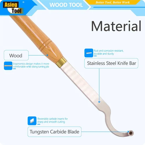 Vista 3 de AT03 Herramientas de torneado de madera con punta de carburo, juego de torno más áspero detallador de cuello de cisne con mango de madera maciza e