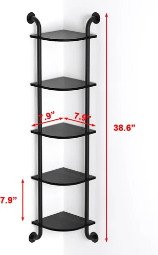 Vista 3 de Tinpin Estante esquinero de 5 niveles, estantes de pared para dormitorio, estantes de esquina colgantes para montaje en pared, estantes de tubería