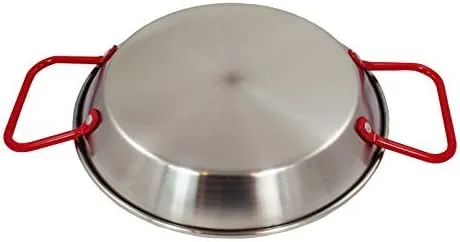 Vista 3 de SUNRISE Kitchen Supply - Paellera de acero inoxidable con mango rojo (8 pulgadas)