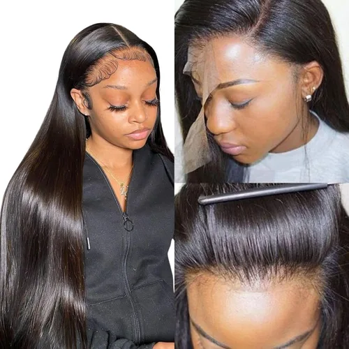 Vista 29 de Pelucas de encaje frontal rectas de cabello humano bunGiol pre arrancadas con cabello de bebé HD Pelucas de encaje frontal 13x4 sin pegamento
