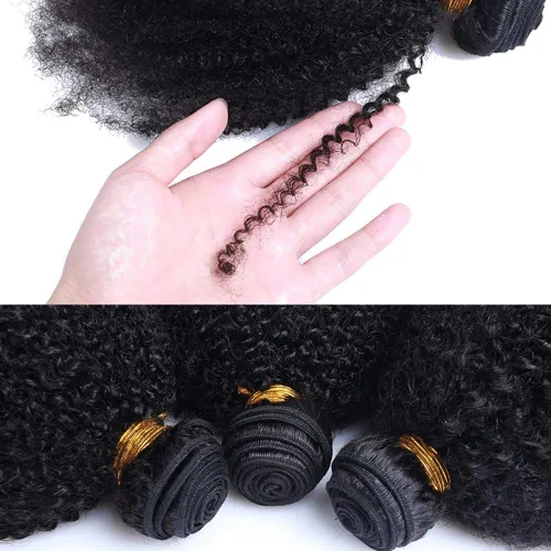 Vista 5 de Paquetes de cabello humano rizado afro mongol de 8, 8, 8 pulgadas, 4B 4C, afro, a granel, cabello humano virgen sin procesar, extensiones de cabello