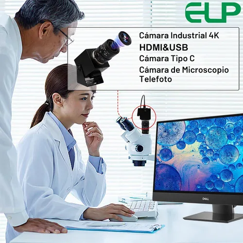 Vista 3 de ELP 4K USB HDMI Cámara Manual Zoom Webcam - Enfoque Variable H.264 Mini Cámara de Seguridad USB para Computadora Telescópica - 8mp IMX415 CCTV Lente