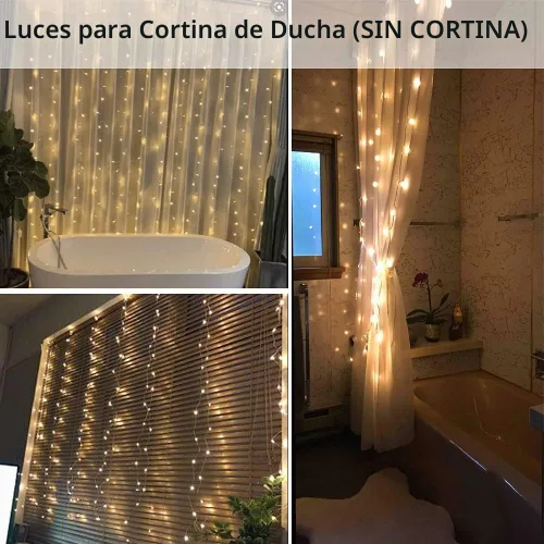 Vista 2 de Solhice Luz de cortina para ducha, 180 LEDs impermeables con batería, luces de hadas para cortina de 72 x 72 pulgadas con 10 ganchos para ducha