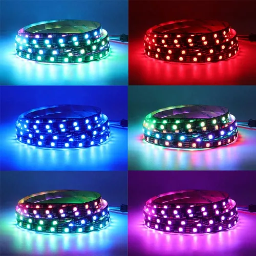 Vista 2 de WS2811 RGB IC LED Tira de 16.4 pies, 60 LEDs/m, luz de píxeles flexible direccionable de color de ensueño, LED digital programable de 20 píxeles/m
