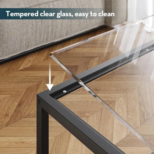 Vista 3 de Mesa de café de vidrio SAYGOER Mesas de café pequeñas cuadradas para sala de estar, mesa de centro moderna de 26.7 pulgadas para oficina