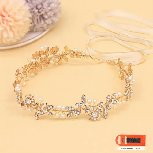 Vista 2 de Diademas nupciales de perlas de cristal, vides, estilo bohemio, tocados de boda para novia, accesorios para el cabello